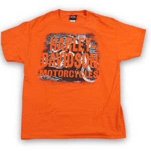 Harley Davidson Shirt Mens Large Hunter Orange Manchester NH Live free‎ or Die